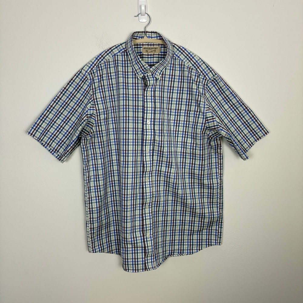 Duluth Trading Co Wrinklefighter Mens Large Relaxed Fit Plaid Short Sleeve Shirt